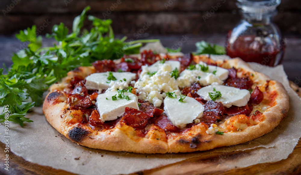Juicy Homemade goat cheese pizza