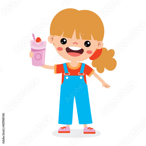 Cute Cartoon Kid Drinking Milkshake
