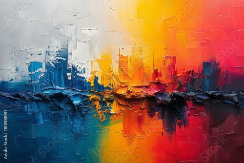Abstract oil painting with vibrant color splash on canvas