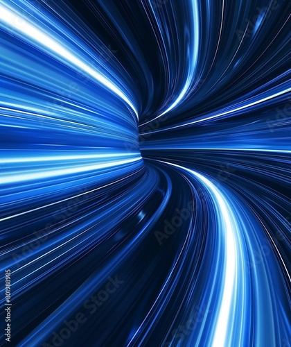 Abstract Blue Light Streaks in Motion on Dark Background