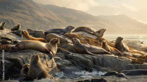 Sun-Kissed Serenity: Playful Seals Basking in Coastal Bliss