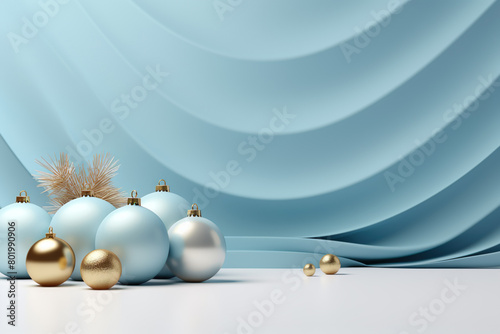 Winter and Christmas podium display on blue background