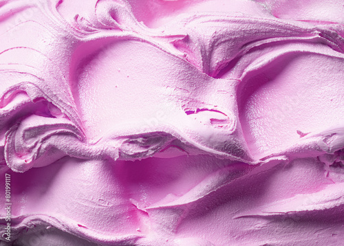 Frozen creamy bubble gum flavour gelato - full frame detail. Close up of a pink surface texture of Ice cream.