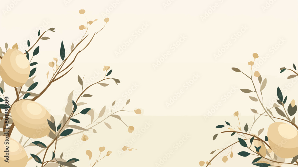 Easter eggs and green branches on beige background Vector