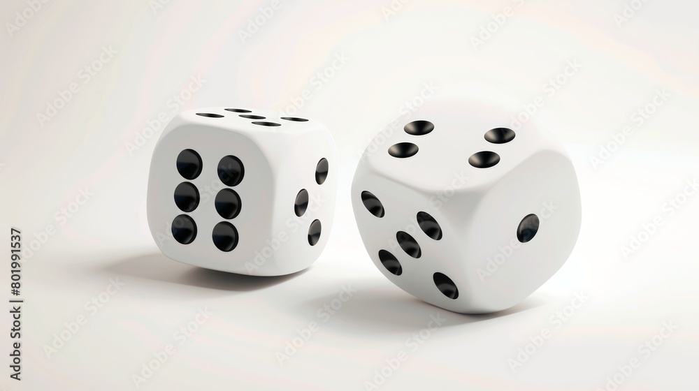 A white 3D isolated realistic dice for a casino game modern icon. The lucky cube roll for backgammon is made by random rolling squares. A white 3D isolated realistic dice for a casino game modern icon. The lucky cube roll for backgammon is made by random rolling squares.