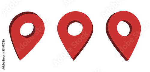 3d location map pointer icon, place pin marker sign - isometric red gps map pointers in red frame, destination symbols in 3d. red location icon	
