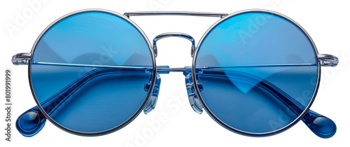 Classic aviator sunglasses with reflective blue lenses, cut out - stock png. photo