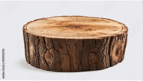 Round wooden display tree trunk stump wood on transparent background cutout, PNG