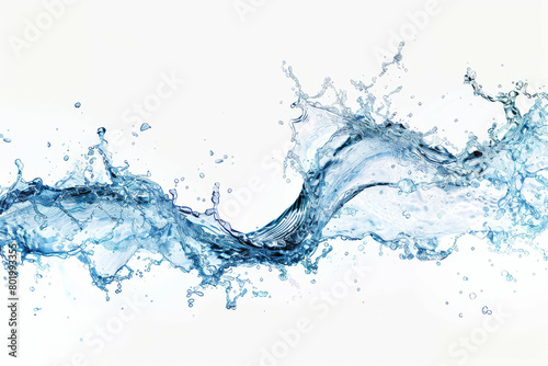 a blue wave of water with bubbles on a white background