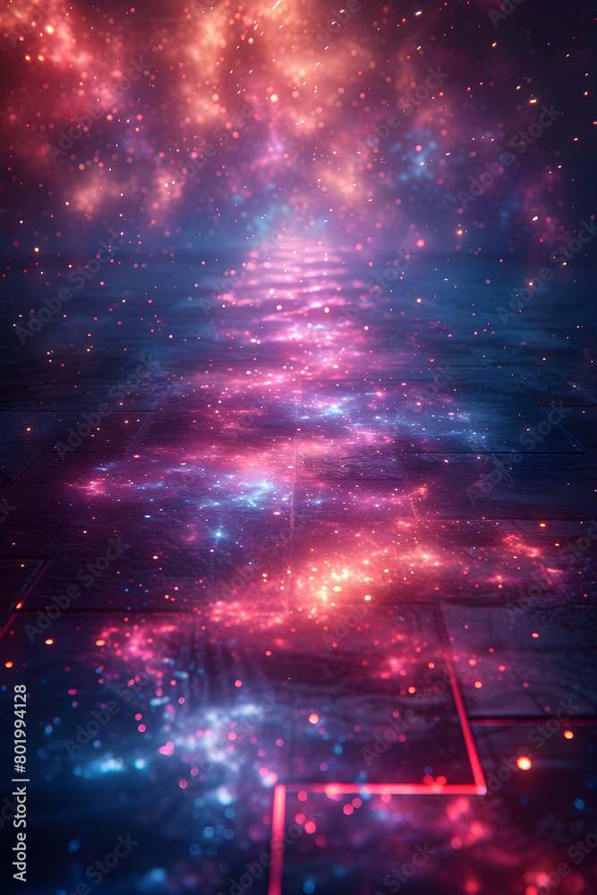 Futuristic Geometric Neon Abstract Grid Background in Cosmic Space Atmosphere