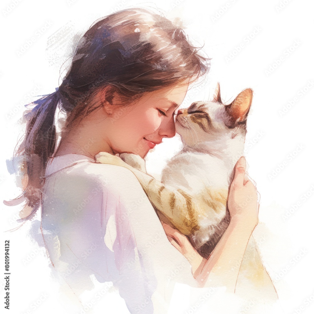 Mother mommy and her baby cat watercolor clip art for mother's day