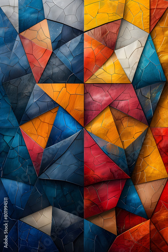Dynamic Geometric Abstract Background with Chaotic Polygon Composition in Vibrant Colors
