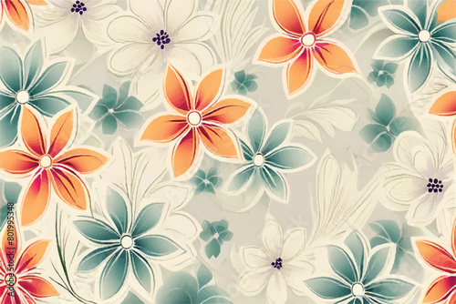 Seamless pattern of blooming flowers painted in watercolor on abstract background. For fabric luxurious and wallpaper  vintage style. Floral background. 