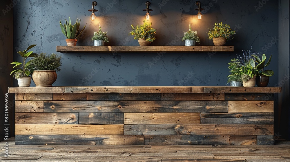 Modern farmhouse podium mock up with distressed wood and industrial accents Modern farmhouse podium mock up with distressed wood and industrial accents