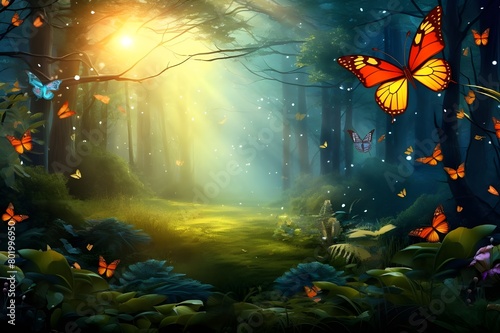 butterfly in the forest Generative AI