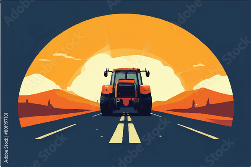 Farm Tractor on road. Farm tractor vector illustration. Tractor illustration design, tractor design.