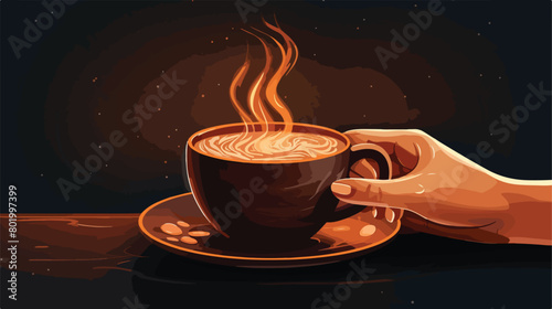 Female hand with cup of hot chocolate on dark background