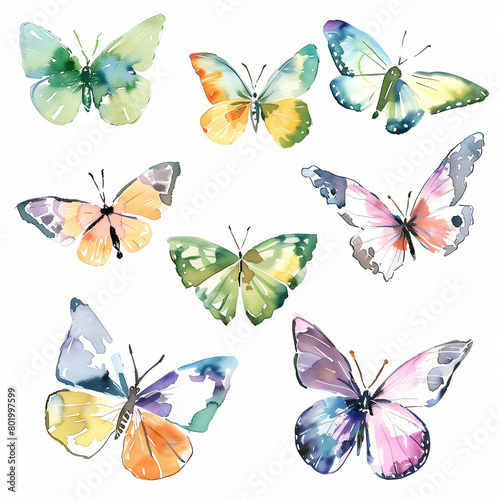 Vibrant Watercolor Butterfly Set  Multicolored Insect Illustrations Perfect for Spring Decorations  