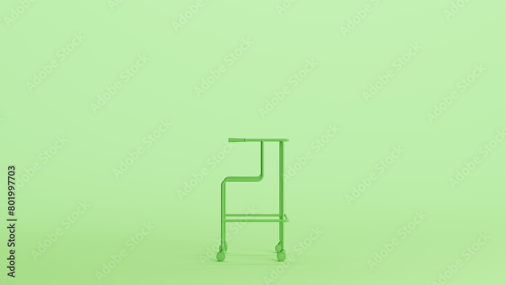Green mint walking frame aid elderly assistance medical soft tones background side view 3d illustration render digital rendering