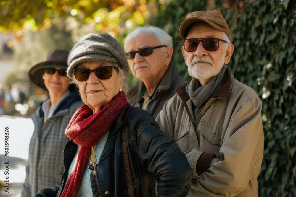 Group of senior people on a walk in the city. Old people