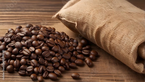 coffee beans on burlap, ai generated © VitorCosta