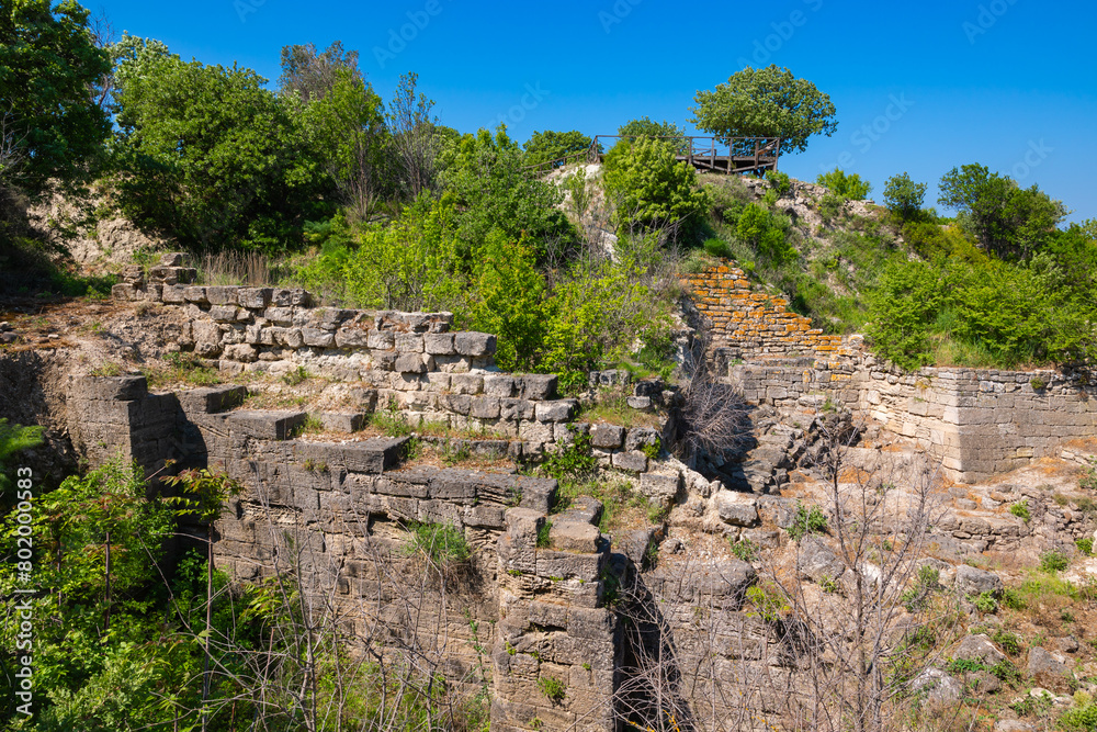 Troy ancient city ruins in the spring. Visit Turkey concept photo