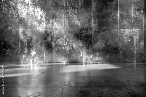 Gray concrete hall  grunge abandoned room  empty and monochrome interior