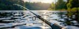 fishing rod on the background of the lake, fishing tackle