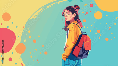 Female student on color background Vector illustration