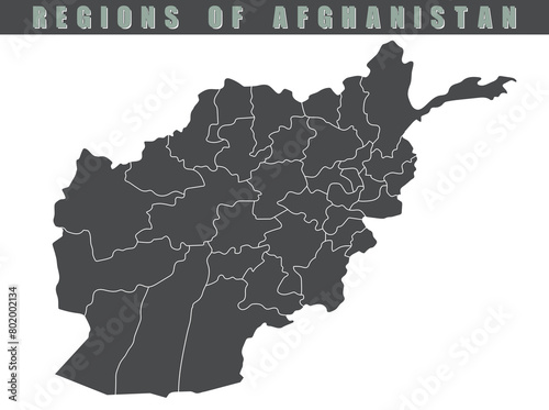 Afghanistan country map. Map of Afghanistan in gray color. Detailed gray vector map of Afghanistan by region. photo