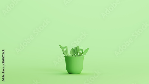 Mint green kitchen utensils assorted handy set knife fork background 3d illustration render digital rendering