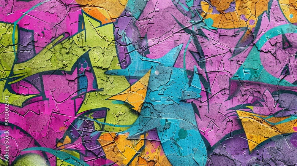 A vibrant, seamless pattern of colorful graffiti art layered on a weathered concrete wall, showcasing urban street art A vibrant, seamless pattern of colorful graffiti art layered on a weathered concrete wall, showcasing urban street art