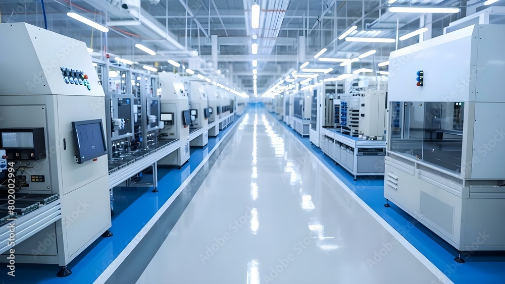 State-of-the-Art Semiconductor Plant with Modern Clean and Organized Production Facilities. Concept Semiconductor Manufacturing, Cleanroom Technology, Advanced Equipment, Modern Production Facility