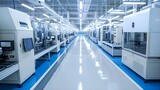 State-of-the-Art Semiconductor Plant with Modern Clean and Organized Production Facilities. Concept Semiconductor Manufacturing, Cleanroom Technology, Advanced Equipment, Modern Production Facility