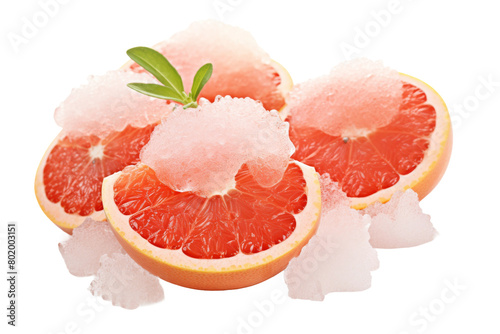 Chilled Citrus Delight  Three Grapefruits With Ice. On a White or Clear Surface PNG Transparent Background.