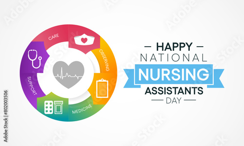 Nursing Assistants day is observed every year in June, The main role of a CNA is to provide basic care to patients and help them with daily activities. vector illustration.