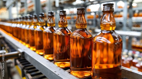 Efficient whiskey bottling process in traditional factory setting for optimal production output