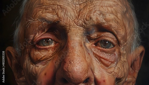 Weathered Gaze of Resilience:An Elderly Individual Confronting the Challenges of Huntington's Disease with Unwavering Strength and Determination