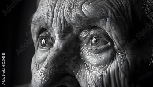 Profound Gaze of Aging Alzheimer's Patient in Poignant Monochrome Portrait photo