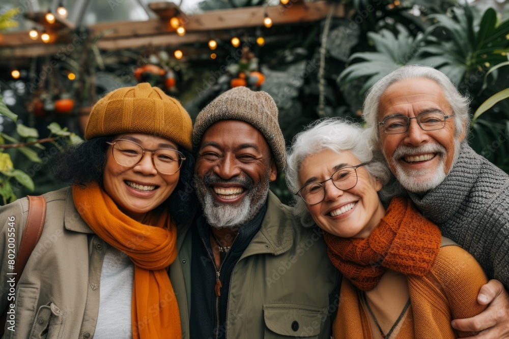 Portrait of a diverse group of senior friends smiling at camera while standing outdoors