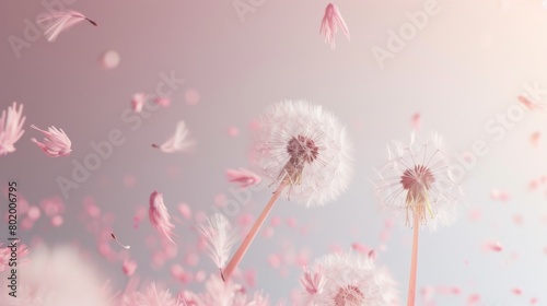Dandelion fluff background for aesthetic minimalism style background.  Neutral and pastel color wallpaper with elegant and light flying fluffs.  Fragile   lightweight and beautiful nature backdrop