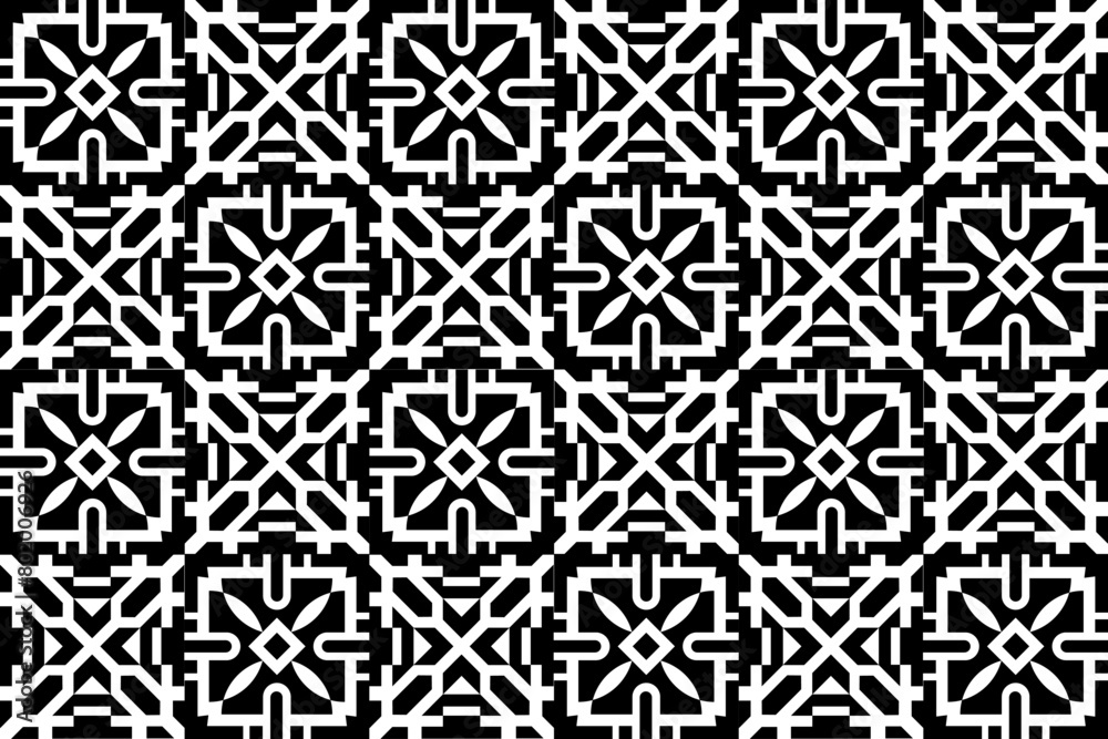 Abstract seamless black and white ornamental pattern. Abstract repeating seamless monochrome, geometric, mosaic pattern. Abstract seamless black and white ornamental pattern. Abstract repeating seamless monochrome, geometric, mosaic pattern.