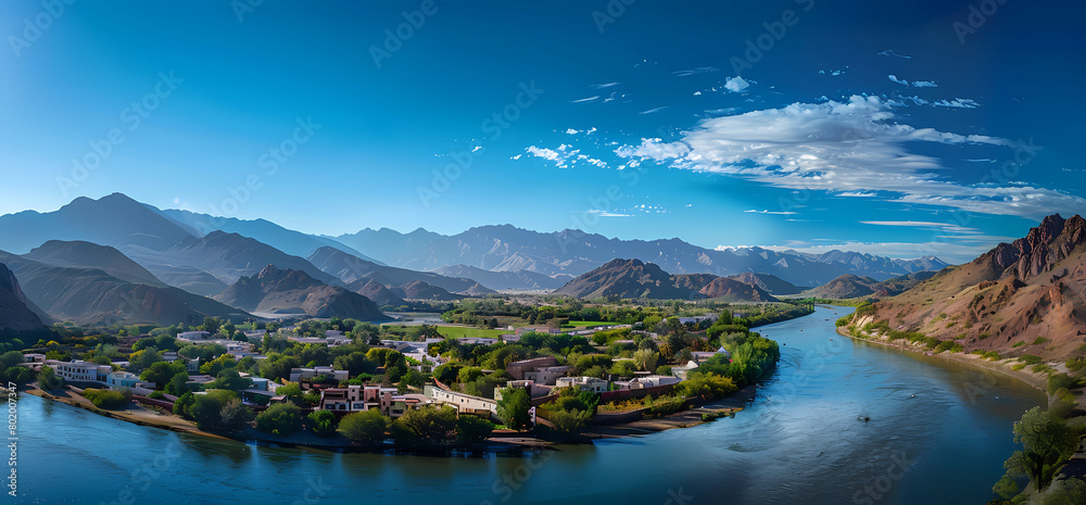 the orange river with mountains and blue sky