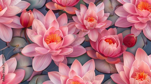 Pink lotus flowers in a seamless pattern, reflecting the spiritual symbolism prevalent in Nepalese culture, ideal for meditation space designs.