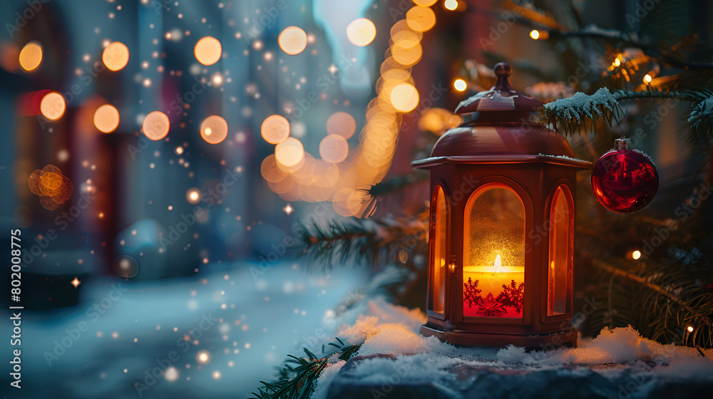 Christmas Lantern On Snow With Fir Branch in the Sunlight. Winter Decoration Background
Christmas Lantern On Snow With Fir Branch in the Sunlight. Winter Decoration Background
