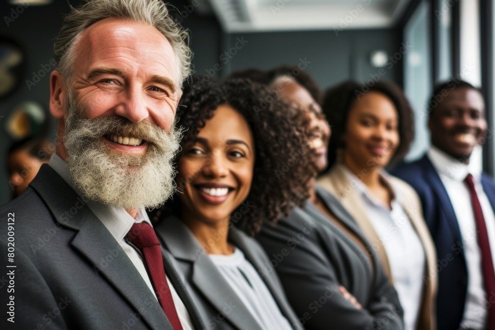 Portrait of a smiling senior businessman with his team in the background Portrait of a smiling senior businessman with his team in the background