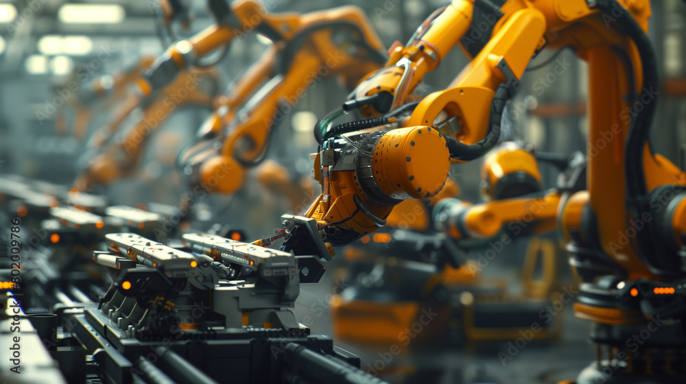 IOT software to control robot arms operations for smart industry automation manufacturing, mixed digital 3d illustration and matte painting IOT software to control robot arms operations for smart industry automation manufacturing, mixed digital 3d illustration and matte painting