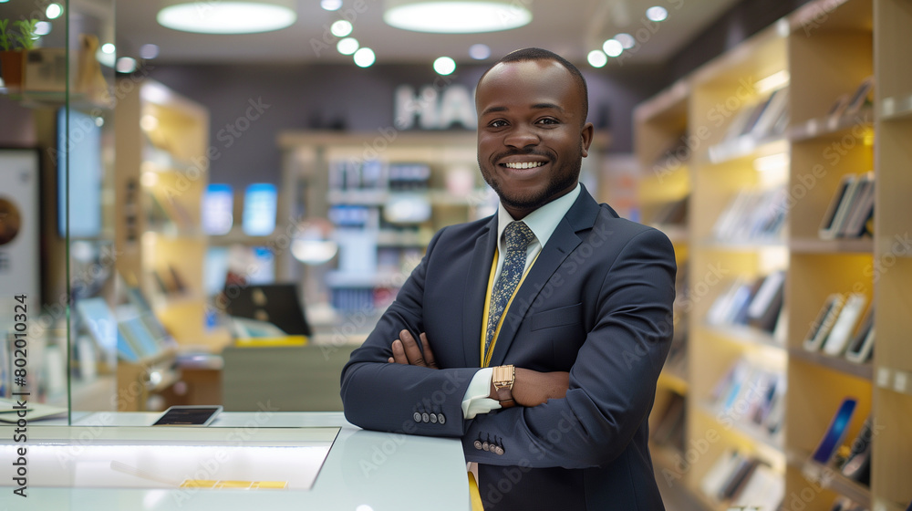 Smiling male seller in smartphone store
Smiling male seller in smartphone store