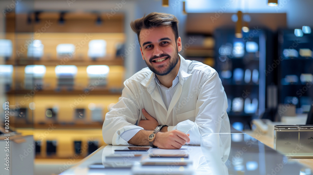 Smiling male seller in smartphone store
Smiling male seller in smartphone store