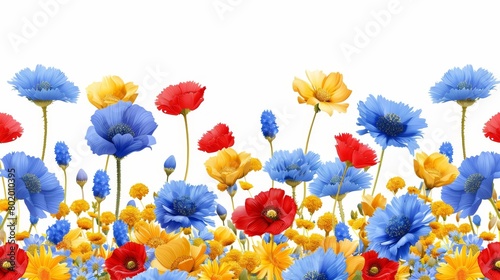 An image of chamomile, cornflowers, and poppies on a white background © Mark